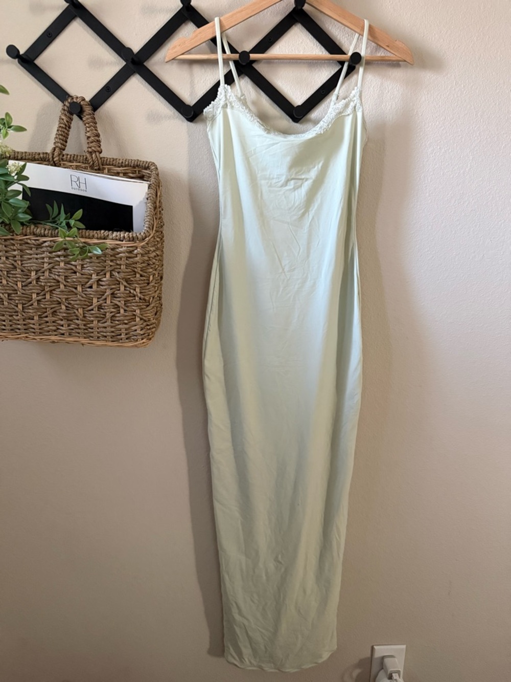 Skims Light Mint Slip Dress with Lace Trim